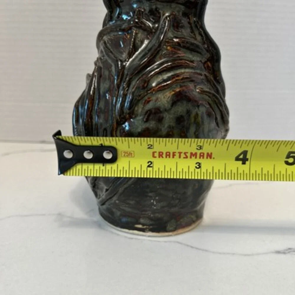 Vtg Handmade Studio Pottery Vase Brown Glaze W/ Decorative Pattern